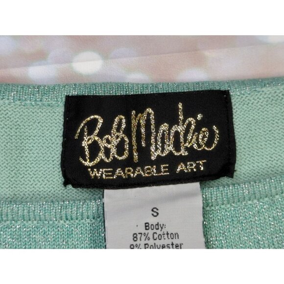 Vtg Bob Mackie QVC Womens Small 3/4 Sleeve Floral Cutout Mint Green Top - Picture 5 of 8